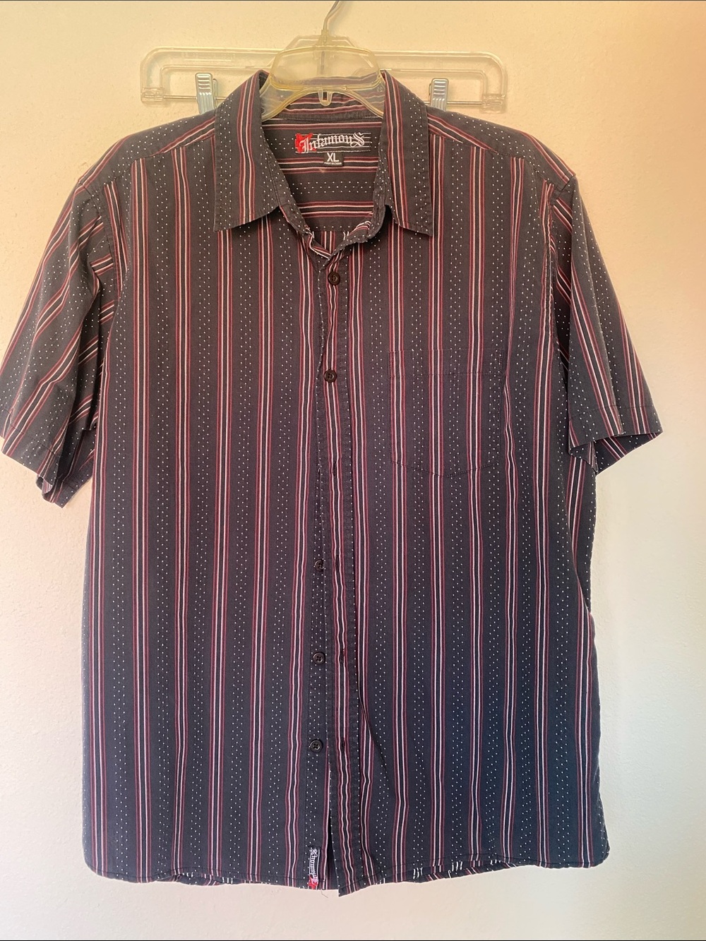 Infamous Men's Black & Red Stripe Short-Sleeve Shirt - XL button down shirt